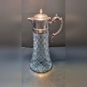 E P Zinc Italian Made Crystal Glass Decanter Carafe Silver Plated Lid Vintage